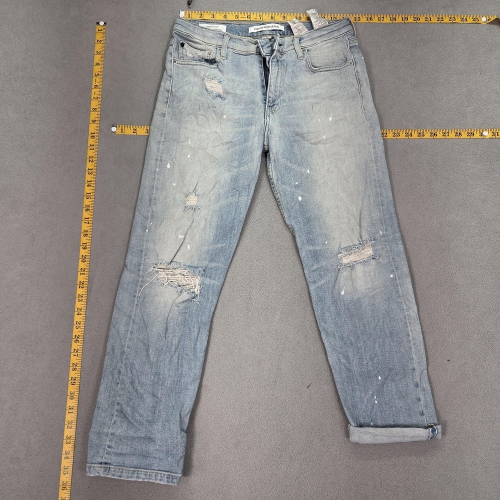 Calvin Klein Selvedge Jeans Womens Thrashed Paint Splatter Straight Fits 28x25